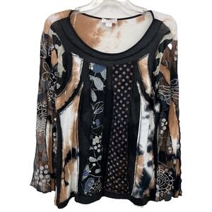 Kamana Women's Top Size S Multi Fabric Embroidery Black Brown Seams